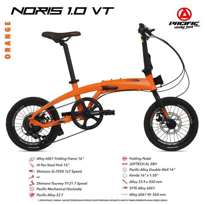 Sepeda Lipat / Folding Bike 16 Inch PACIFIC NORIS 1.0 VT ALLOY New - Orange