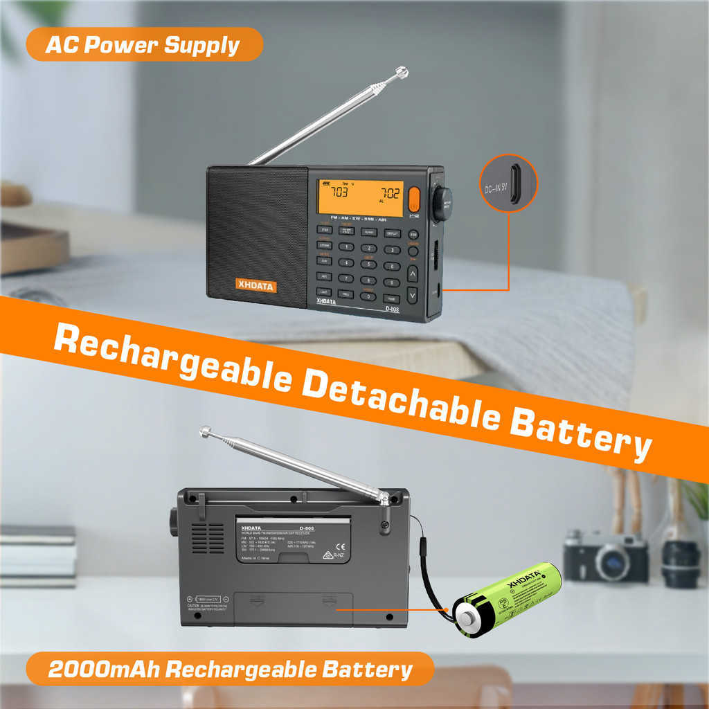 XHDATA D-808 AM/FM/SW/MW SSB AIR RDS Full Band Portable Radio with Multifunction Deep Sound Stereo