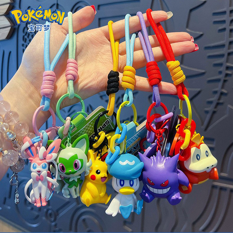 Authentic Pok mon Keychain Pikachu GENGAR FUECOCO QUAXLY SYLVEON SPRIGATITO Doll Handmade Backpack