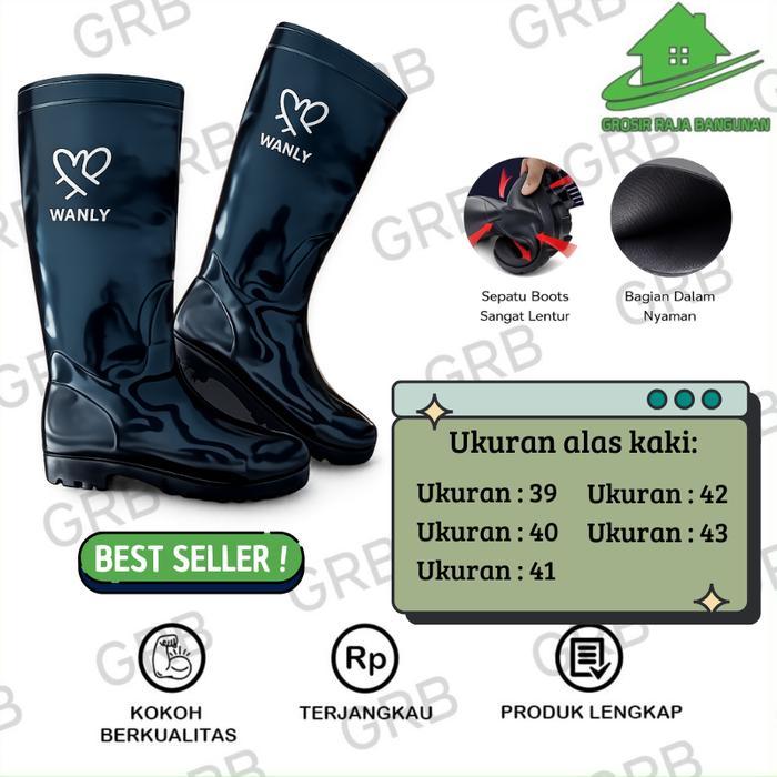 Sepatu Boots Pria Hitam karet Proyek / Sepatu Boot Tinggi Karet / Sepatu boots Safety Tahan Air