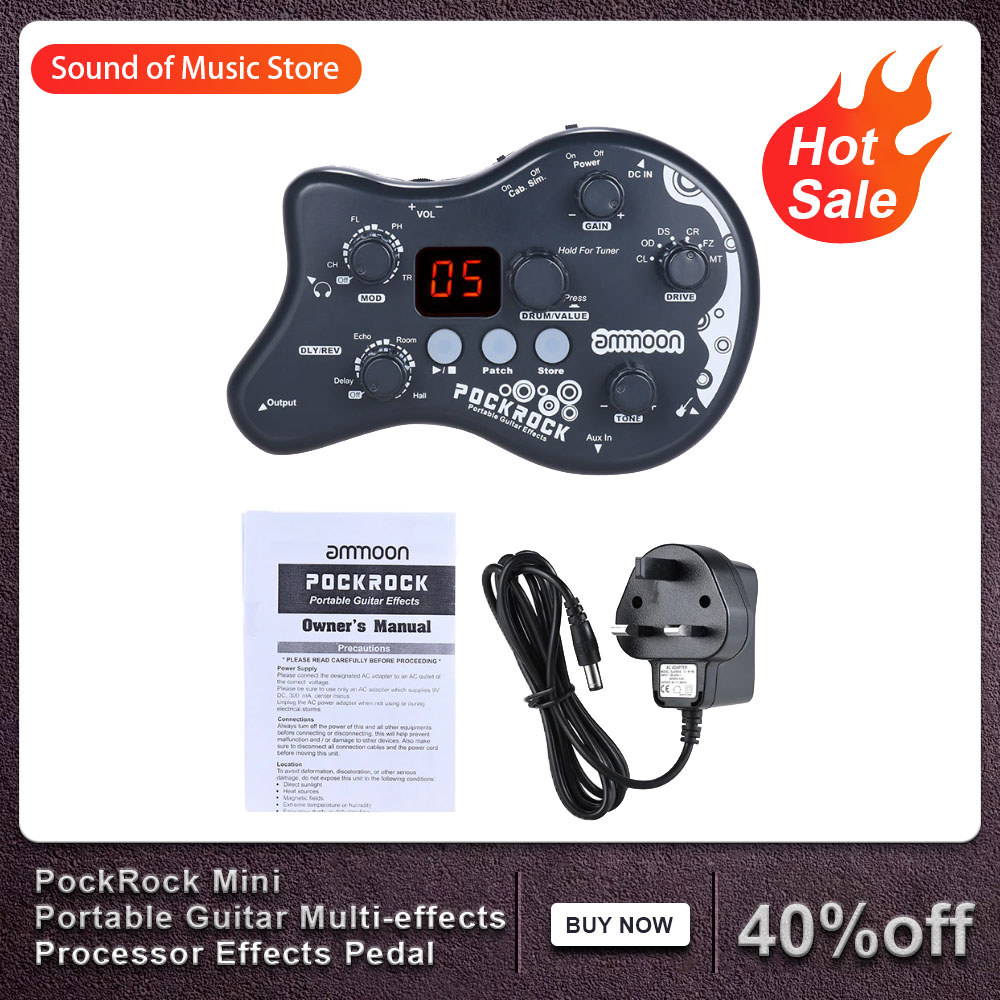 ammoon PockRock Portable Guitar Multi-effects Processor Effect Pedal 15 Effect Types 40 Drum Rhythms