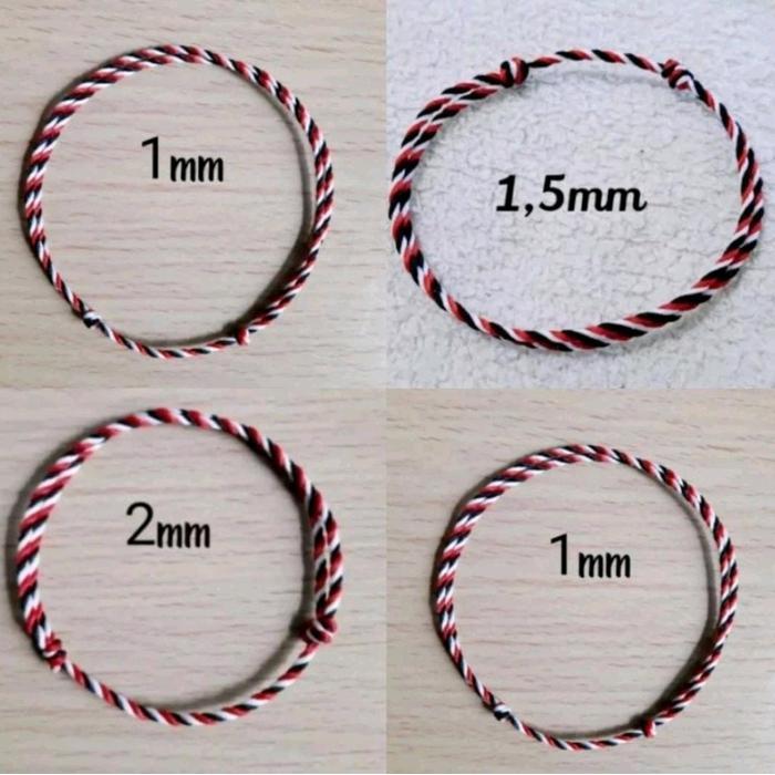 GELANG TALI TRIDATU BALI SIMPEL (1MM/1,5 MM/2 MM) Benang permanent bracelet redline