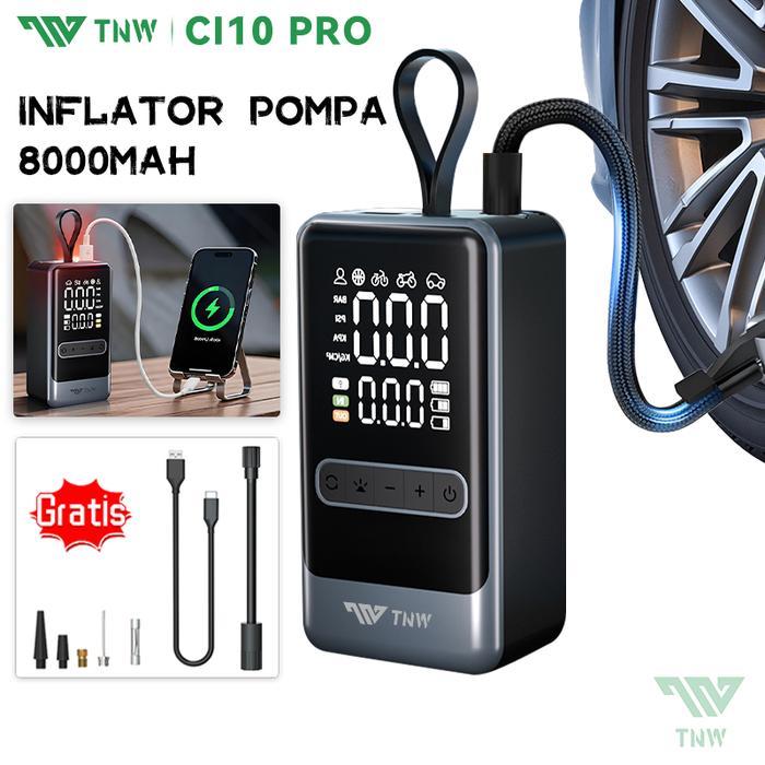 TNW CI10 Pro Pompa Ban Mini Portabel 8000mAh LED Display PowerBank & Senter Inflator Pompa Ban Mobil