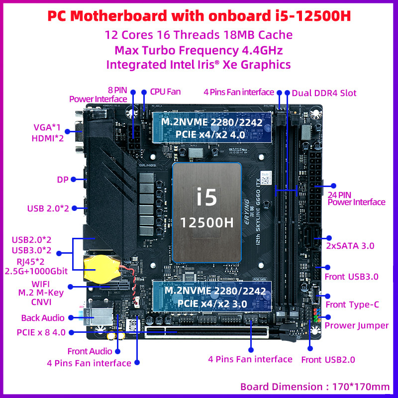 . Erying M-Itx Diy Desktops Motherboard Set With Onboard Cpu Interpose -