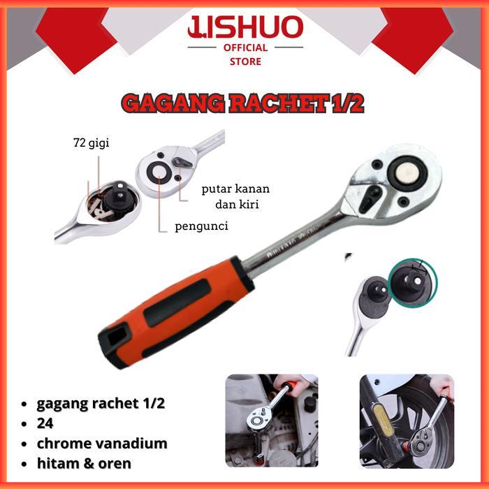 Ready Jishuo 1/2 Gagang Kunci Shock Rachet Wrench Dengan 1/2 / Kunci Ring Rachet Gagang Karet Kunci