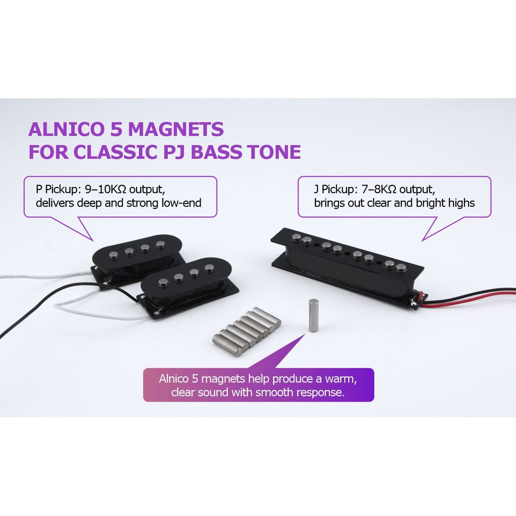 FLEOR Alnico 5 PJ Bass Pickups Neck Bridge Pickup Set 9K+7K for for PB &JB 4 Strings Bass