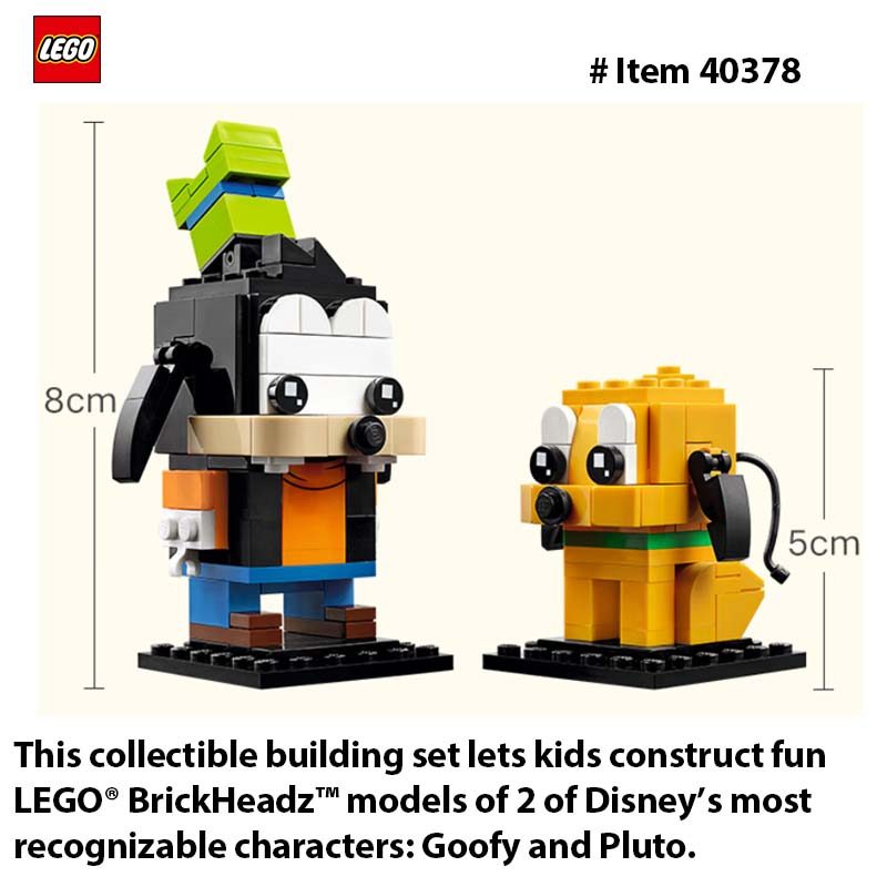 LEGO 40378 Goofy & Pluto, Collectors of LEGO BrickHead will love Goofy & Pluto , featuring 2 classic
