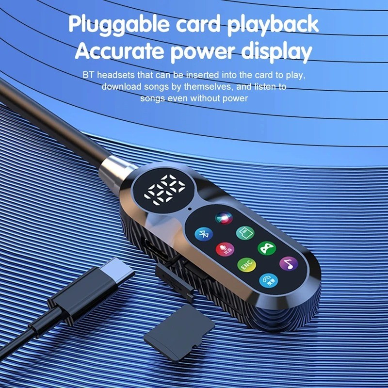 HD Screen Bluetooth 5.4 Headphones Neckband Earphones TWS Wireless Headsets HiFi Stereo Waterproof
