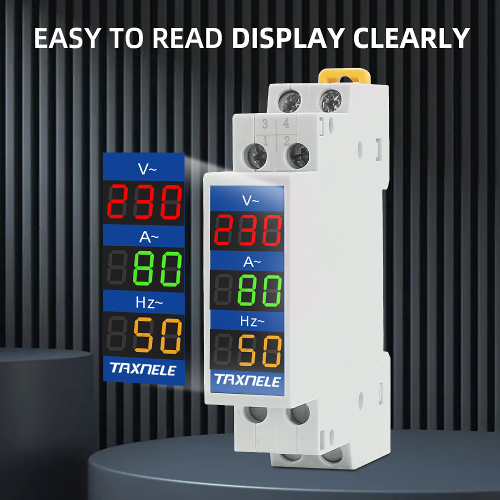 Din Rail 18mm Voltage Current HZ Meter AC 80-500V 220V 380V 100A Modular Voltmeter Ammeter LED