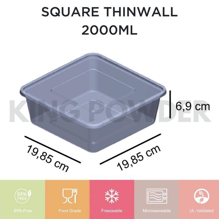 Thinwall Square 2000 Ml / Kotak Makan / Box Plastik Thin Wall 2000Ml