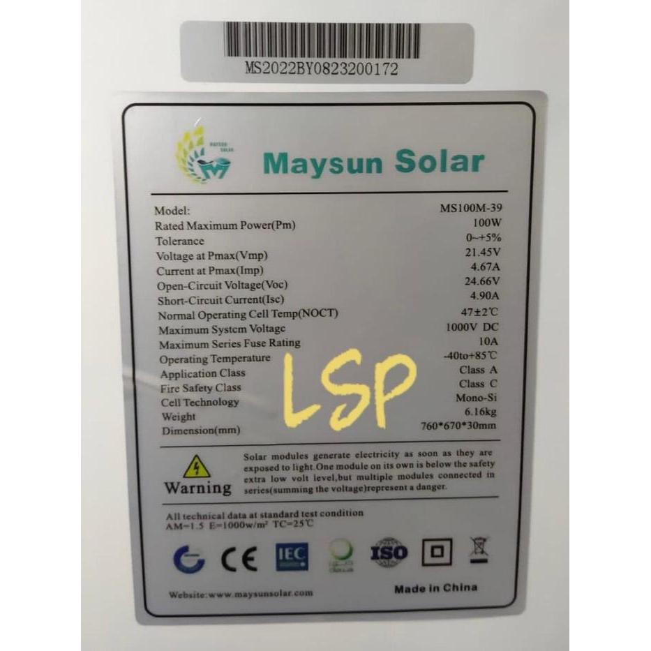 Solar Panel Mono Maysun Solar 100Wp 120Wp / Pv Mono 100 120 Wp Maysun Solar Ms + Packing Kayu
