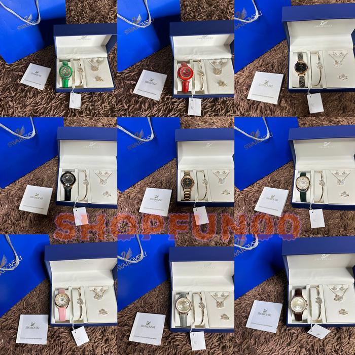 Set Perhiasan Wanita Anting Gelang Kalung Cincin Kristal - Model Crystaline