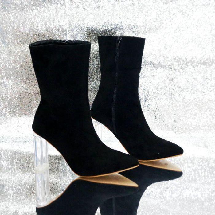 YKshoes 1697 heels Sepatu Heels Boots Chunky Tinggi 9cm Warna Hitam Ukuran 35 9cm angkle boots big c