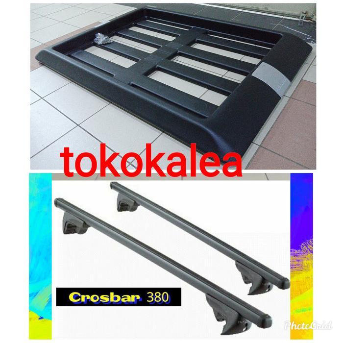 paket rak bagasi mobil montana+kaki rak jepit roof rel forac 380 hitam