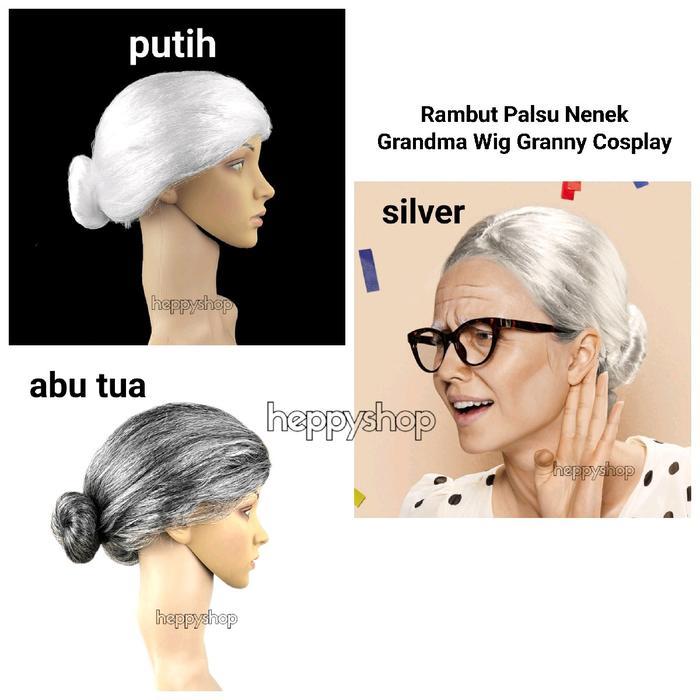 TERLARIS RambutPalsuNenekGrandmaWigGrannyCosplay
