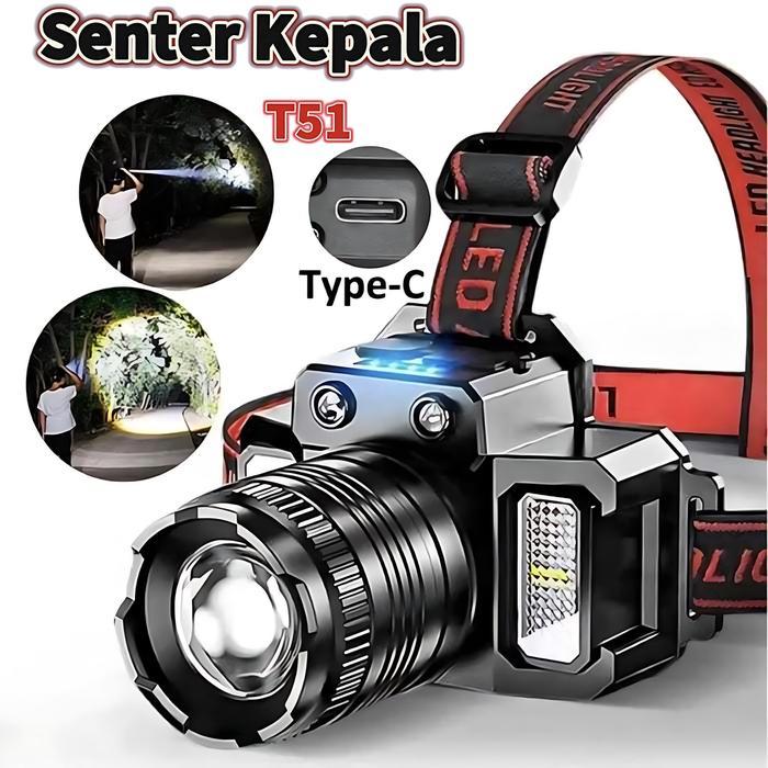 Alltrek - Lampu Kepala Led Super Terang 5000 Lumen Dengan Sensor Tangan Usb Charging Senter Sorot