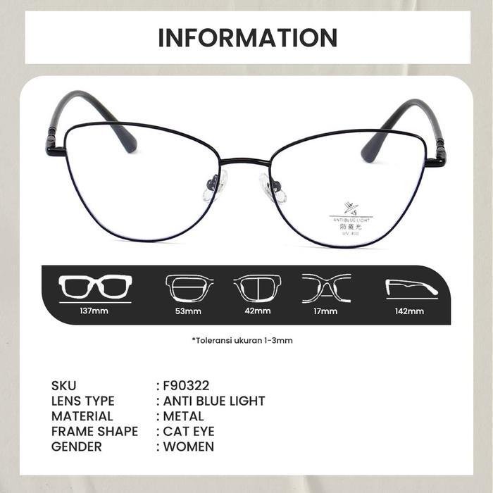 New Berrybarton Kacamata Cat Eye Anti Radiasi Blueray Photocromic Frame Metal Berrybarton F90322