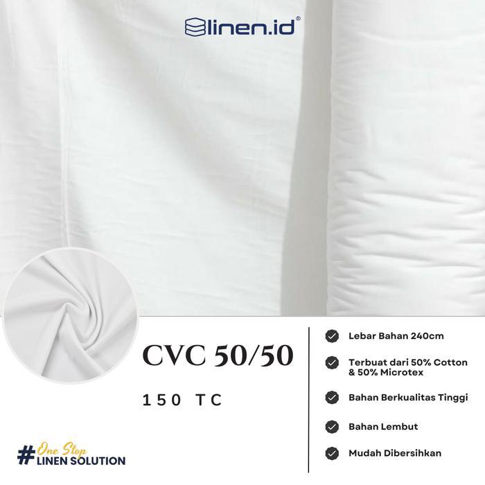 READY Bahan Kain Sprei Cotton CVC 150TC Warna Putih White Lebar 240