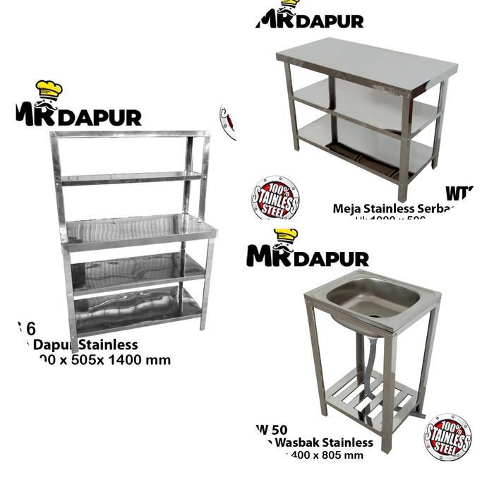 PAKET KITCHEN SET STAINLESS MR DAPUR 2 MEJA 1 WASTAFEL PLUS KRAN
