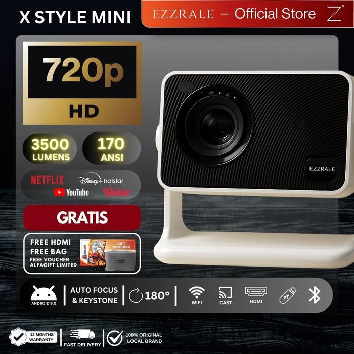 PROMO! EZZRALE SMART PROYEKTOR LCD X STYLE MINI 720P 3500 Lumens Smart Android Projector 9.0 FREE