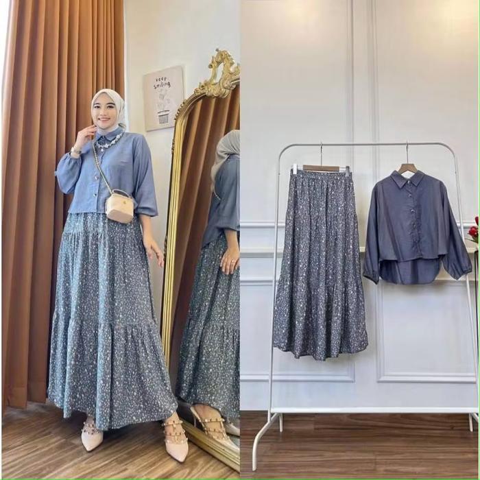 One Set Rok Rayon Atasan Crinkle Setelan Wanita Rayon Mix Crinkle Busui Terlaris