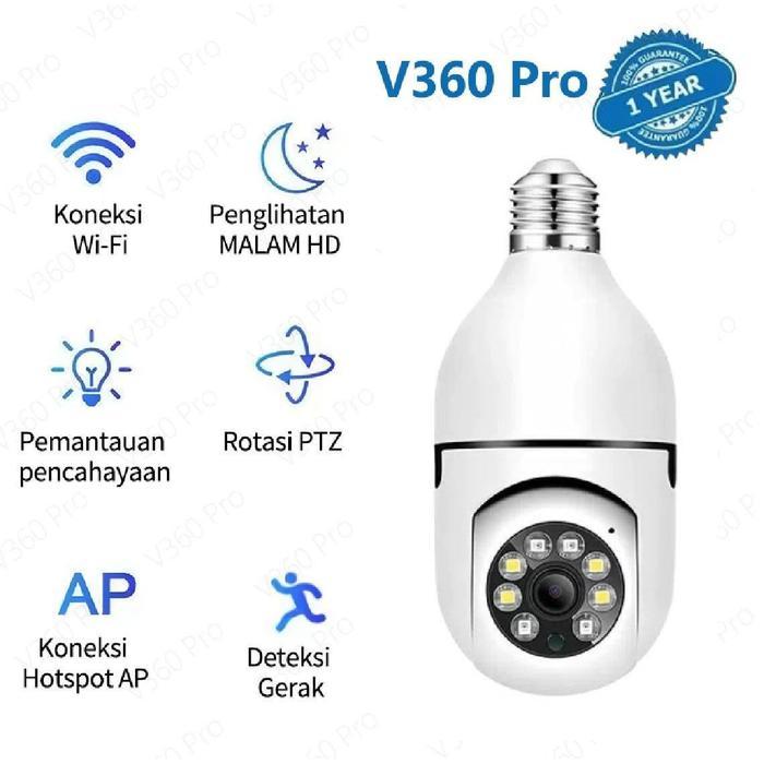 V360 Pro CCTV Lampu 360 Derajat 4K PTZ WiFi Smart Camera 3MP Full HD Koneksi Wi-Fi Deteksi Gerakan