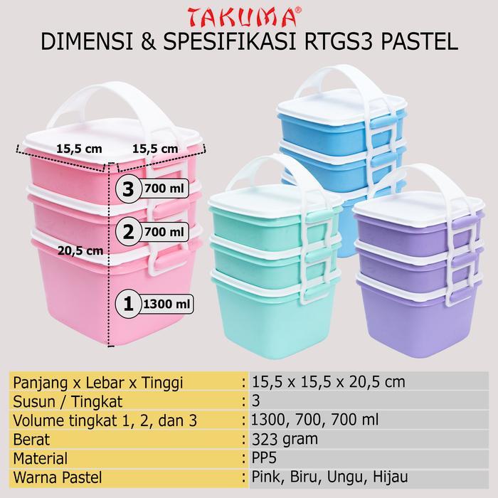 Takuma Rantang Susun 3 Takuma Rtgs3 Plastik Untuk Lauk Warna Ungu Pink Biru Hijau Kitchenware Food