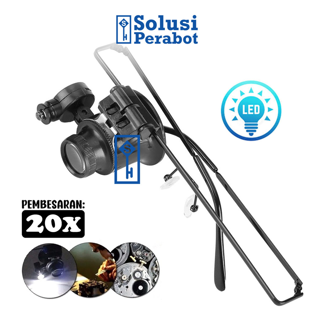Kaca Pembesar Eye Loop LED 20X AL09 SP / Kacamata Light Glasses Type Watch Repair Magnifier / Alat S