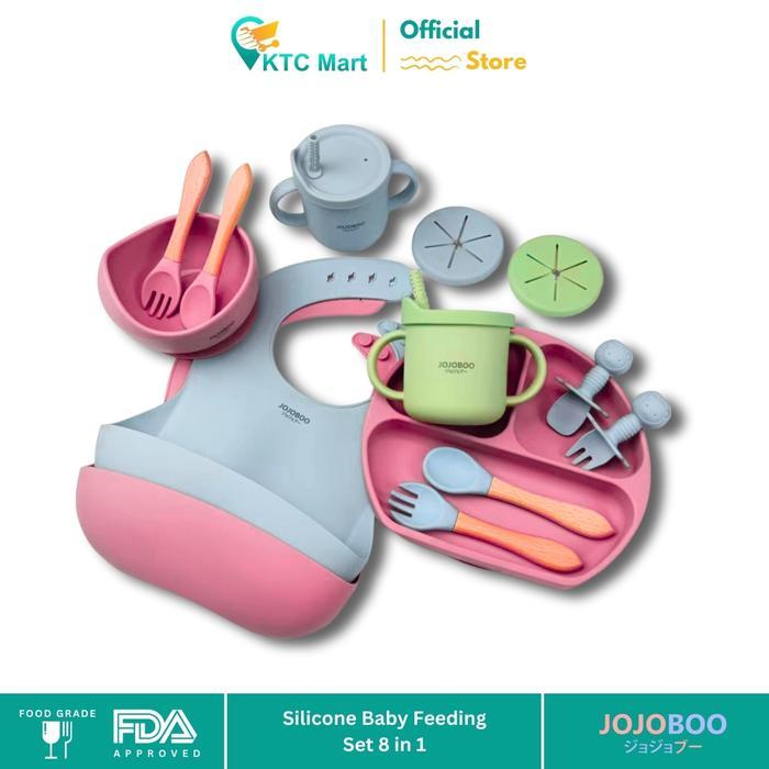 Jojoboo - 8 In 1 Peralatan Makan Bayi Set Silicon Suction Food Grade Baby Feeding Set Anti Tumpah