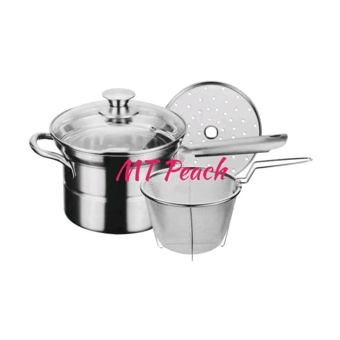 TERLENGKAP KRISCHEF PANCI KUKUS STAINLESS STEAMER SET WITH STRAINER