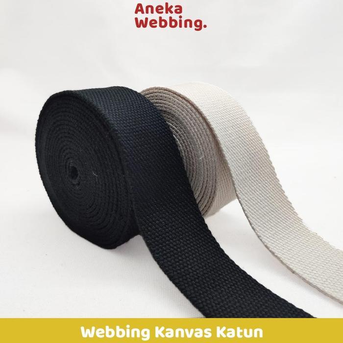 (ADA) 1 Rol Webbing Kanvas Katun 3.8 cm / 50 yard ketebalan 1.7 mm - Hitam