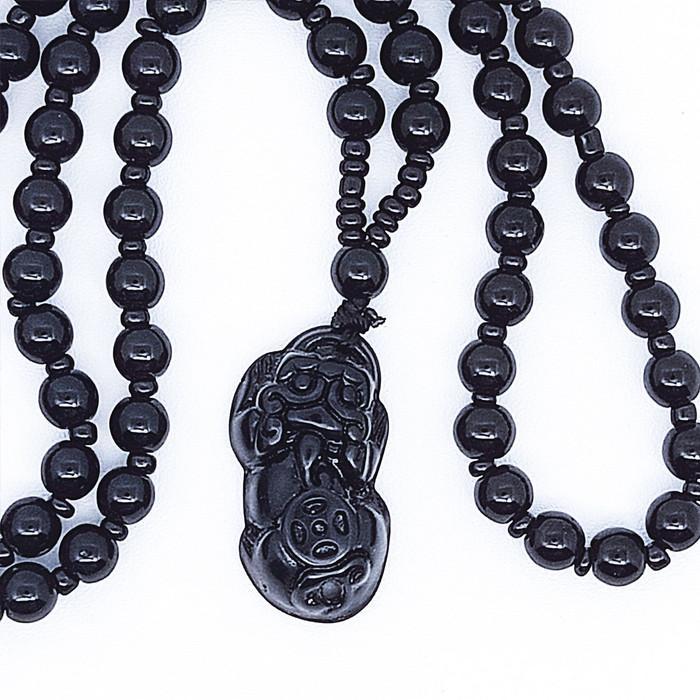 Kalung Liontin Batu Giok Hitam Ukiran Naga Pixiu Panjang 33cm