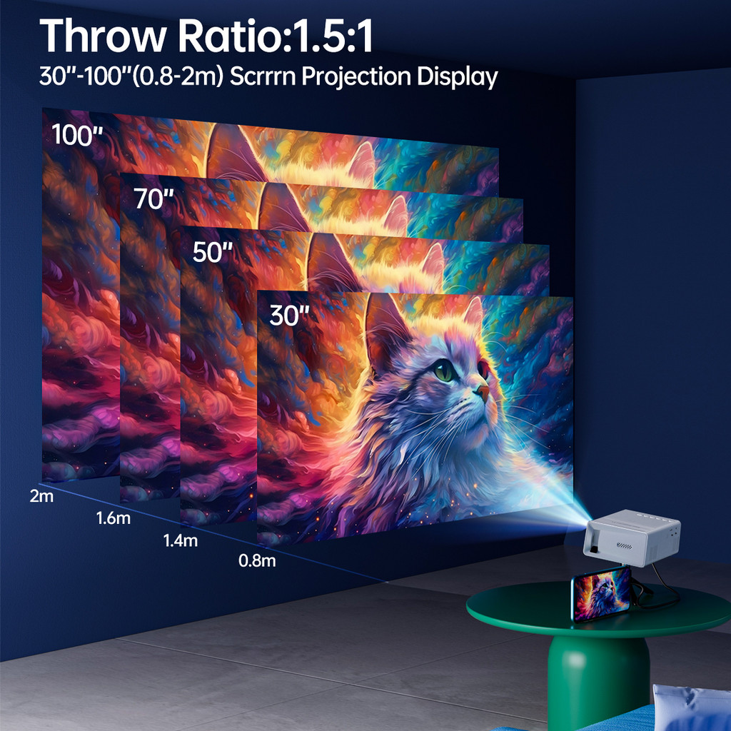 Mini Portable Projector - 100'' Display Electric Focus Auto Keystone Small Pocket Projector for Home