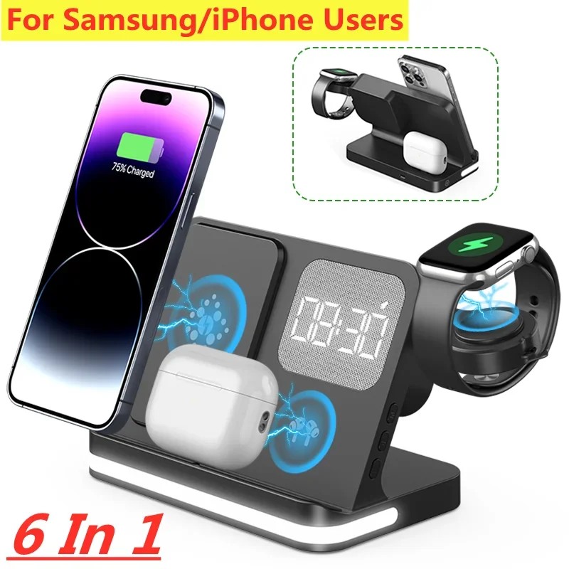 6 In 1 Wireless Charger Stand For iPhone Samsung S23 S22 Ultra Note Fold Galaxy Watch 5 4 Active