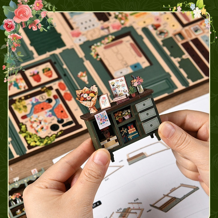 Diy Miniature House Flower Shop Book Nook Wooden Assembly Building Model Miniature Scene For Adult