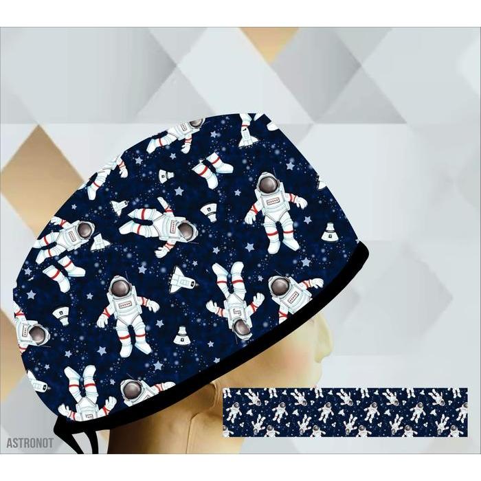 dokter/Scrub hat/Surgical cap/Headcap Topi Scrub Hat Surgical Cap Printing Motif Astronot Nyaman Ade