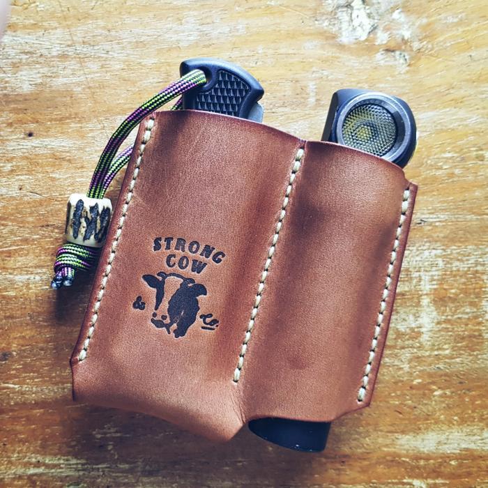 Pocket Caddy Double Slot Leather Pouch, Spyderco, Lumintop, Olight