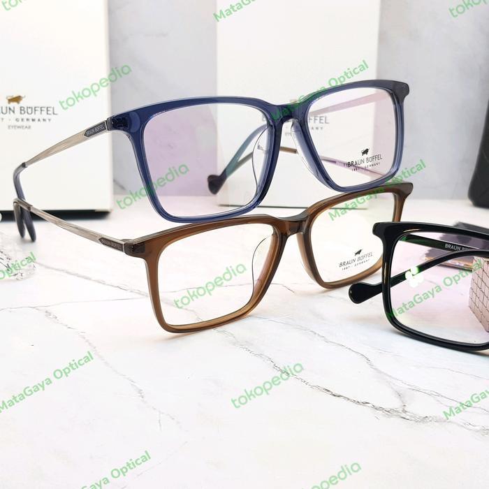 Unisex Braun Kacamata Frame Persegi Unisex - Warna Hitam/Biru/Cokelat - Ukuran 52mm Braun Buffel BB9