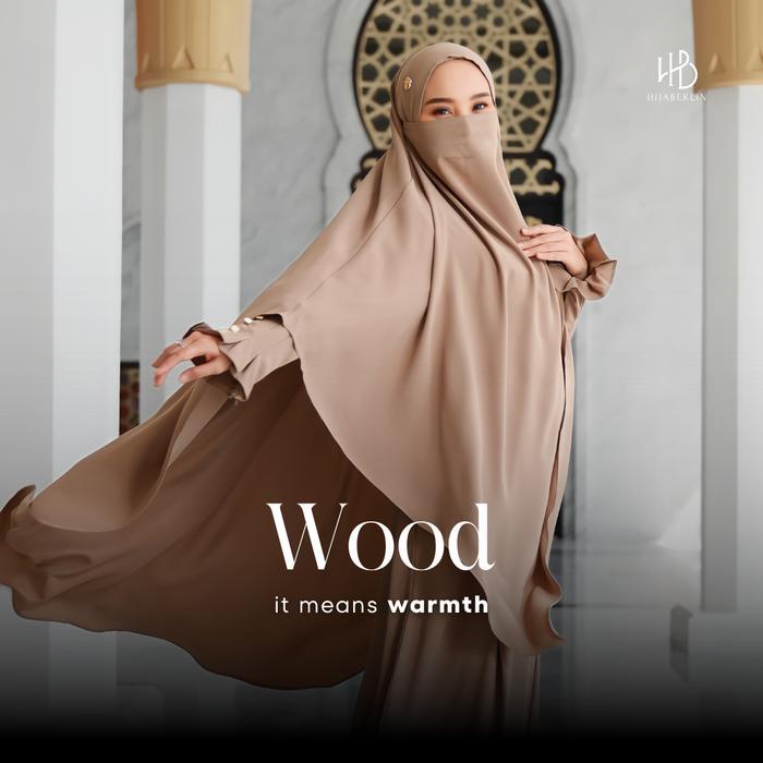 Hijaberlin - Maryam Dress Wood Set Khimar FK Mazen Anti UV Gamis Syar i Haji & Umroh - Allsize Wood