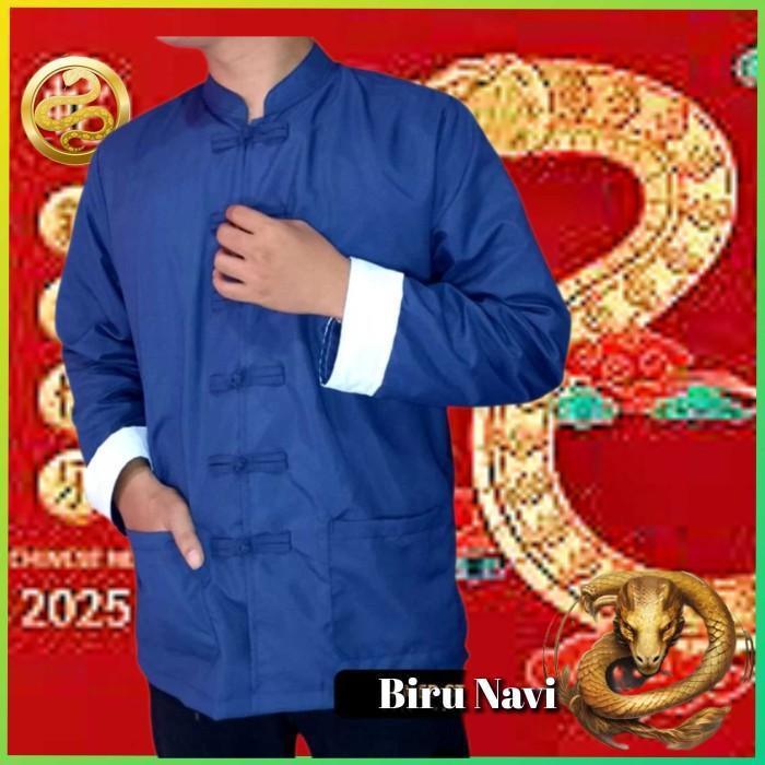 Baju Cheongsam Chinese Pria Biru Navi