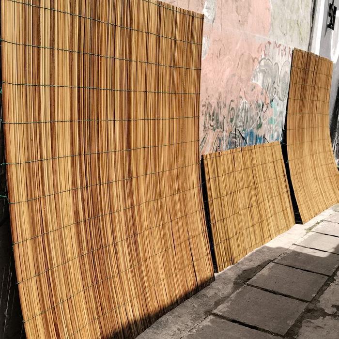 Tirai Sawit Plitur Ukuran L 100 Cm X T 300 Cm Dengan Tali Penggulung Krey Bambu Warna Coklat