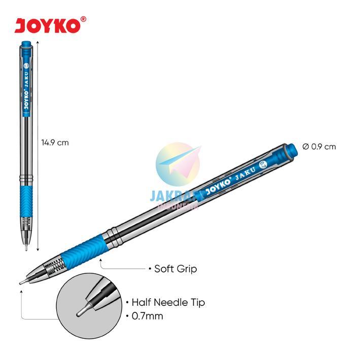"New" (12 Pcs) Pulpen Bolpen Pen Klik JOYKO BP-255 Hitam Black 0.7 mm Murah Anti Macet Warna Warni