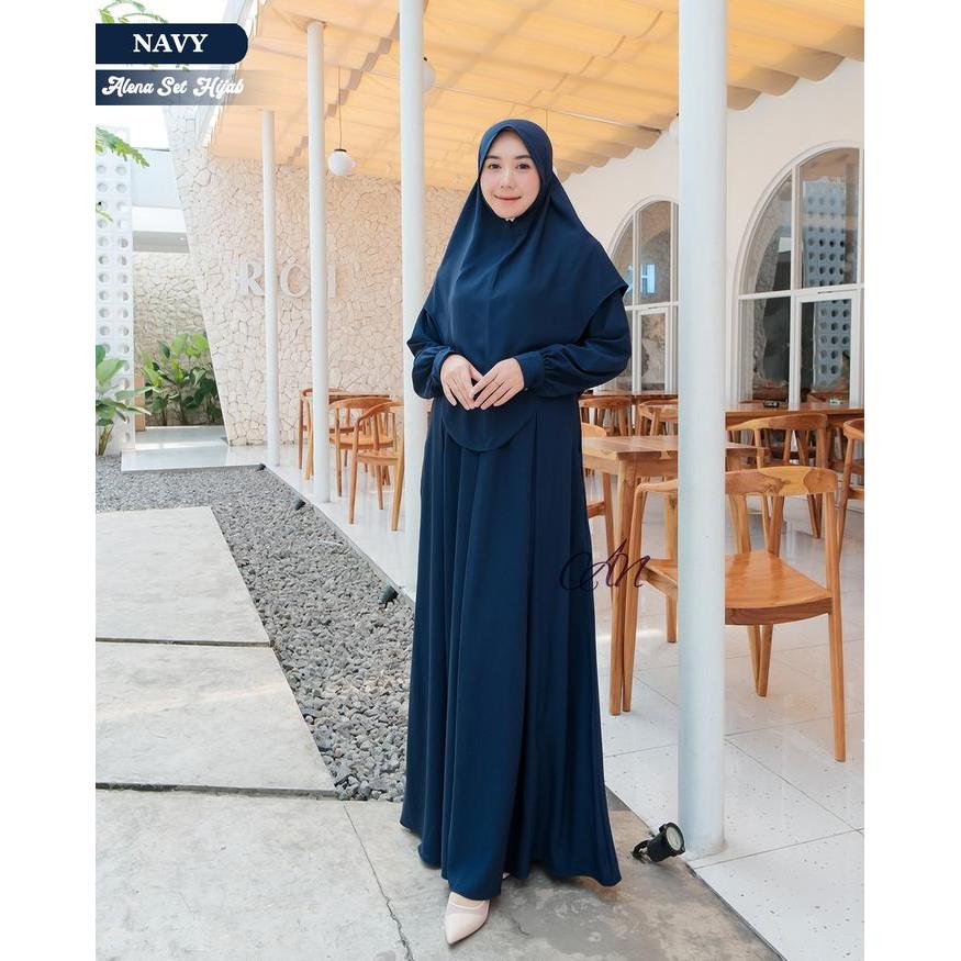 Gamis Aleena Set Hijab Daily Wear Premium Marina Silk Anti Uv Muslim Wanita Elegan Wudhu Kain