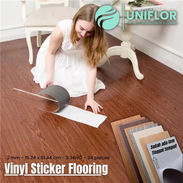 Lantai Vinyl STICKER - Uniflor Tebal 2MM - Lantai Kayu - Wood Plank