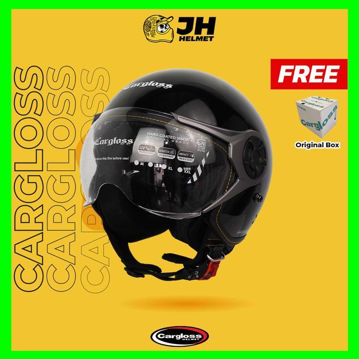 Helm Cargloss Yrm Hitam Glossy (Half Face/Helm Retro/Classic/Klasik)