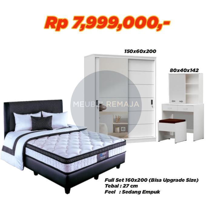 Paket Kamar Tidur Neo - Silver (Kasur + Ranjang + Lemari + Meja Rias)