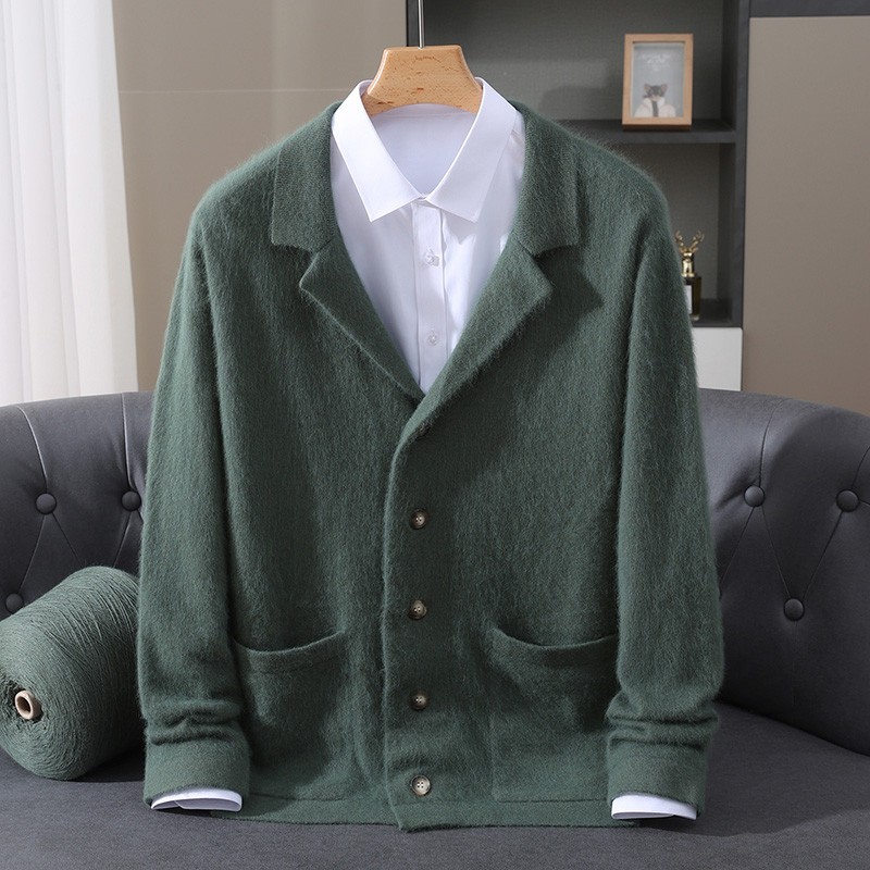 New Mink Wool Cardigan Men's Padded Sweater Coat Business Casual Knitted Cashmere Sweater Coat