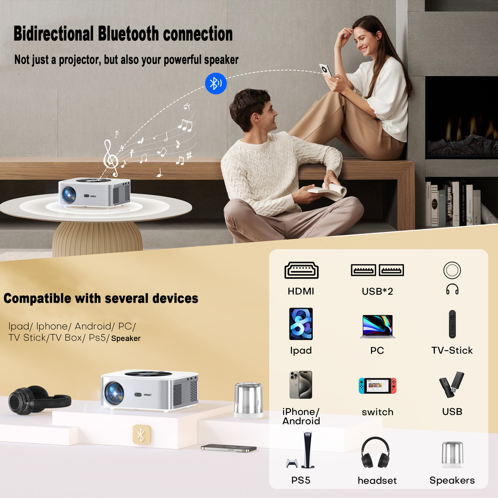XIWBSY 1000ANSI Outdoor Projector 8K AutoFocus Android Projector 8k Video Home Theater Projector
