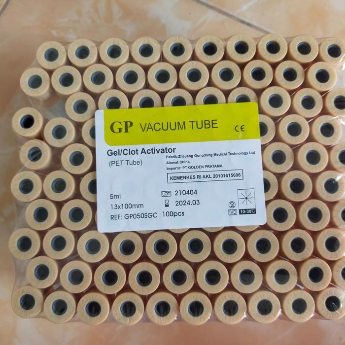 Tabung PRP 5 ml dengan Gel Pemisah dan Clot Activator Isi 100 Pcs untuk Serum