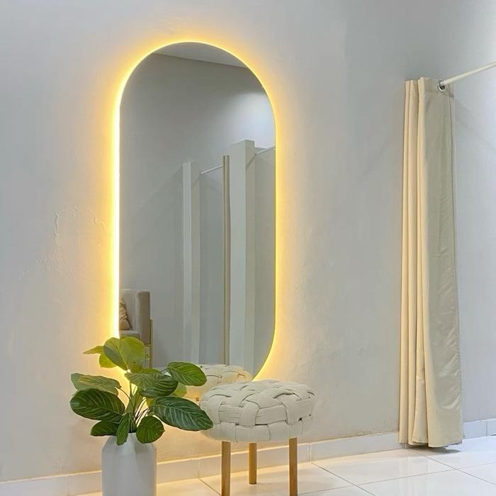 Premium Cermin Dinding Oval Mirror Lamp Led Cermin Rias Oval Original